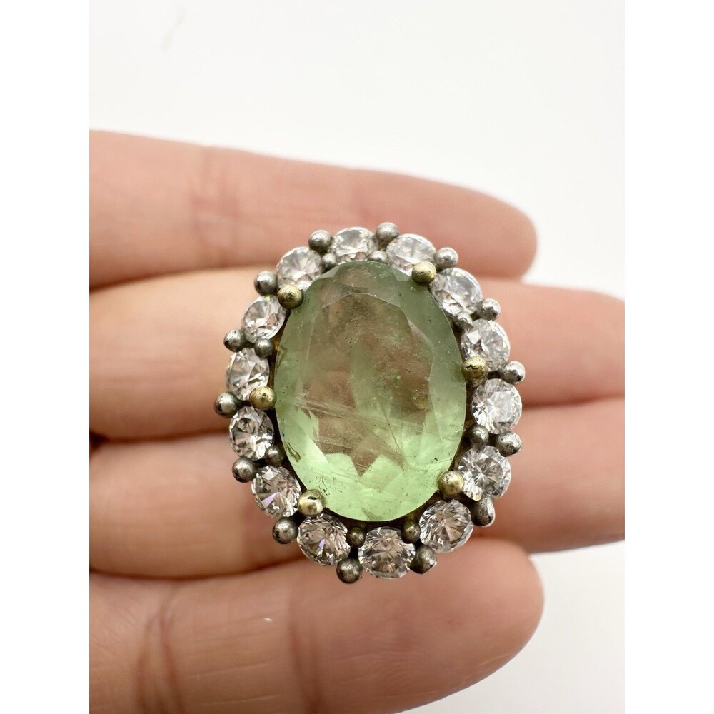 Gold Tone Natural Prehnite Cocktail Ring Size 8